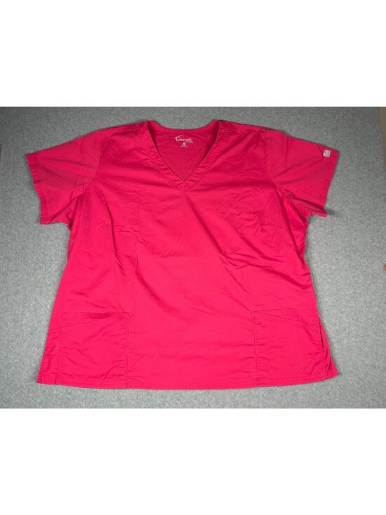 Butter-Soft Tops - Butter-Soft Stretch Women's Plus Sz 4X Pink V-Neck Scrub Top w/ Pockets